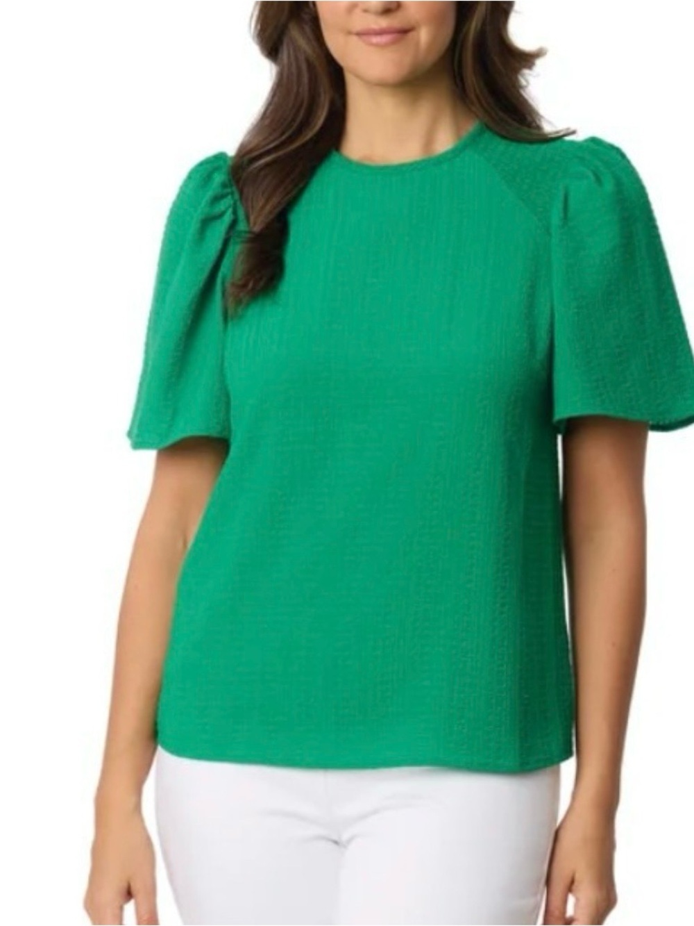 Draper James Kelly Green Puff Sleeve Textured Top